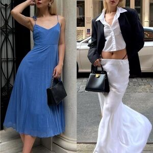 NWT Sezane  Nissa Elegant Blue Pleated Dress